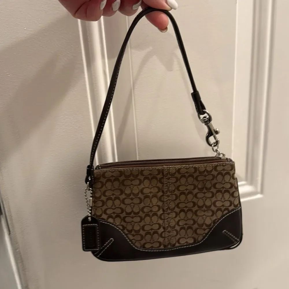 Coach Signature Brown and Tan Wristlet